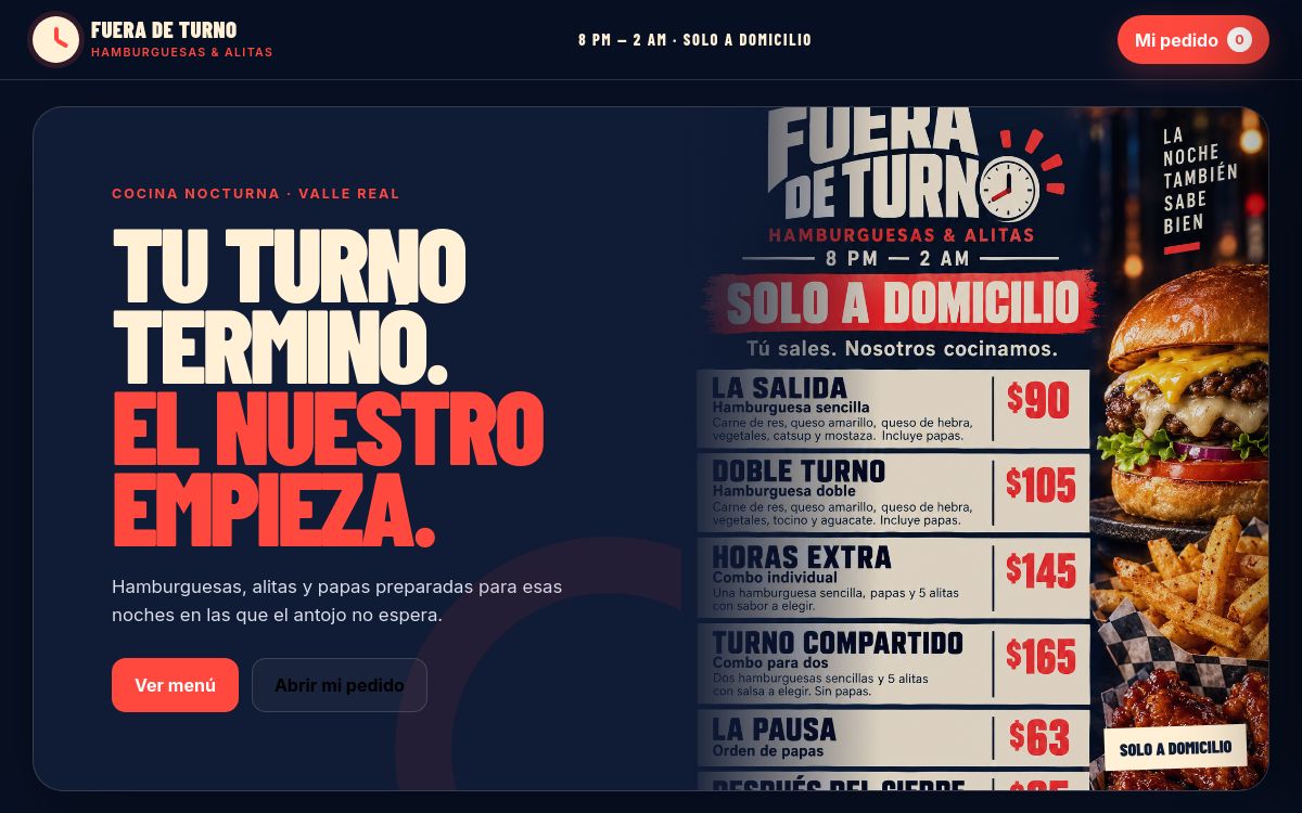 Vista del sitio web de Fuera de Turno